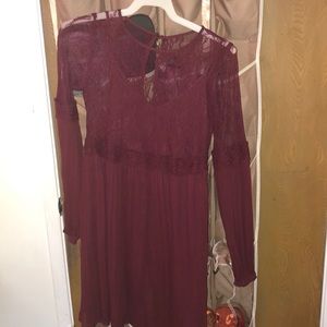 long sleeve burgundy lace dress